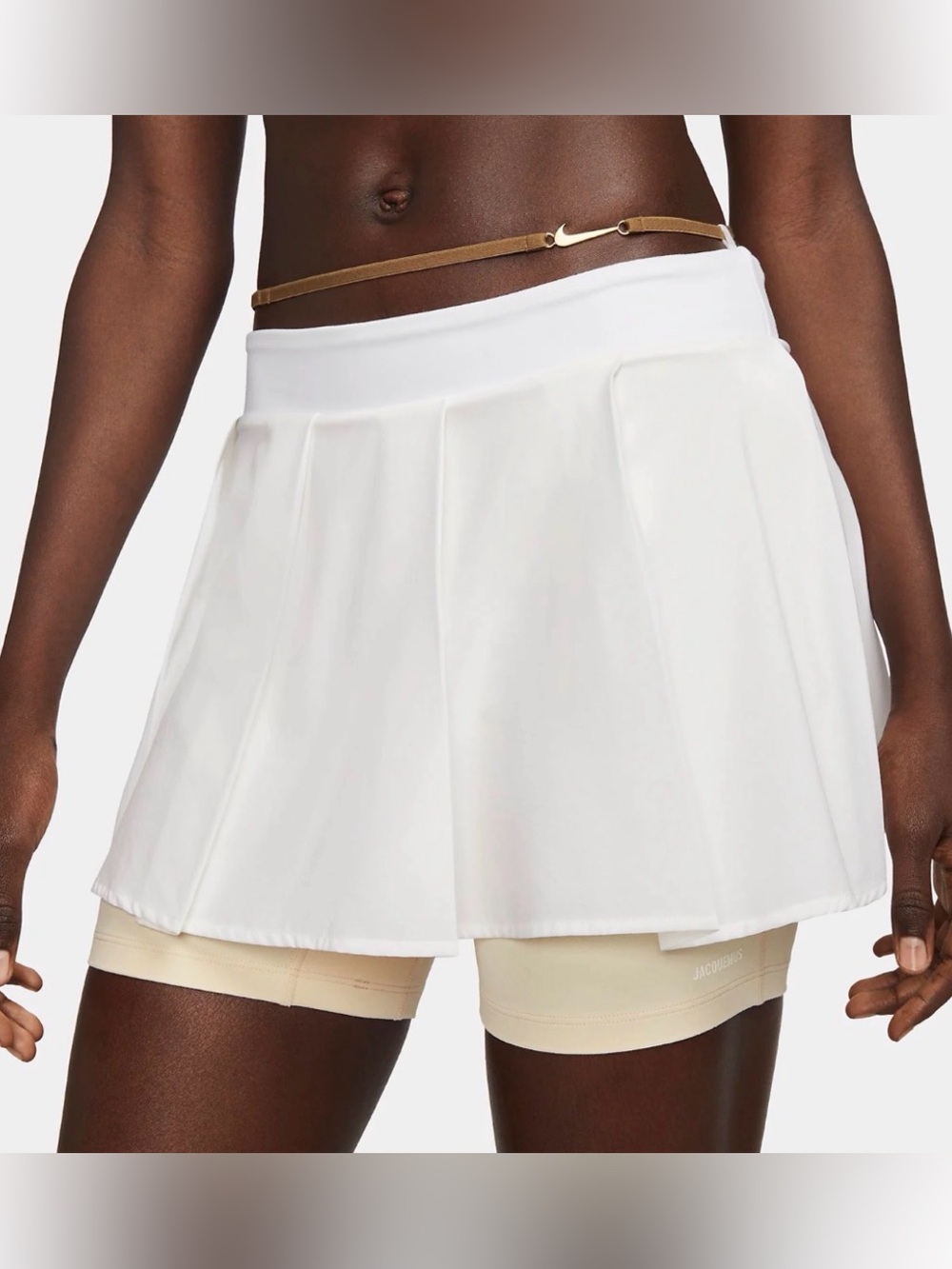 Jacquemus White Pleated Tennis Skort with Cream Bike Shorts